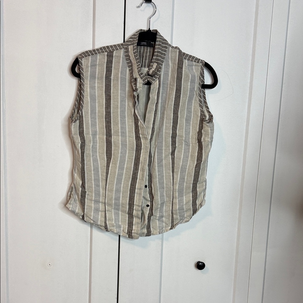 OPPIO - Striped Linen Sleeveless Button-Up Shirt - Approx a medium